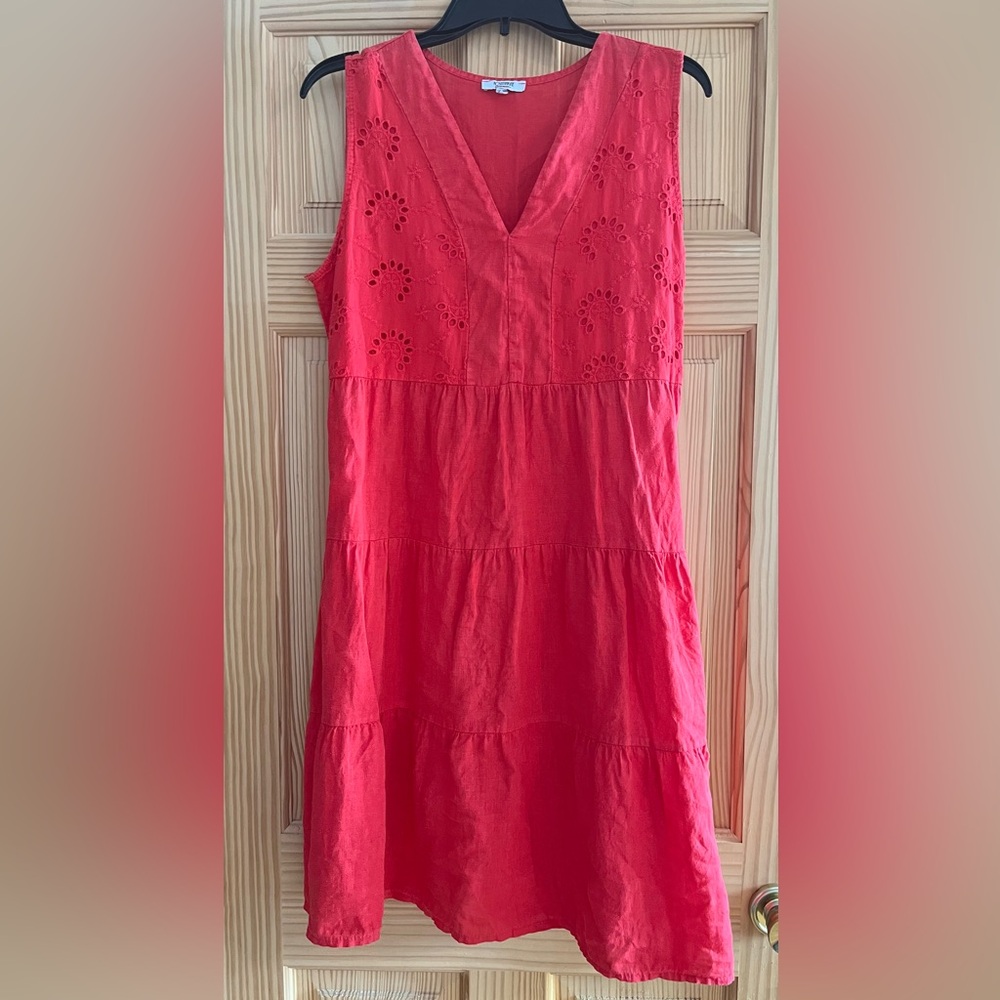 Rosemarine Red Linen Embroidered Women’s Dress Size L‎